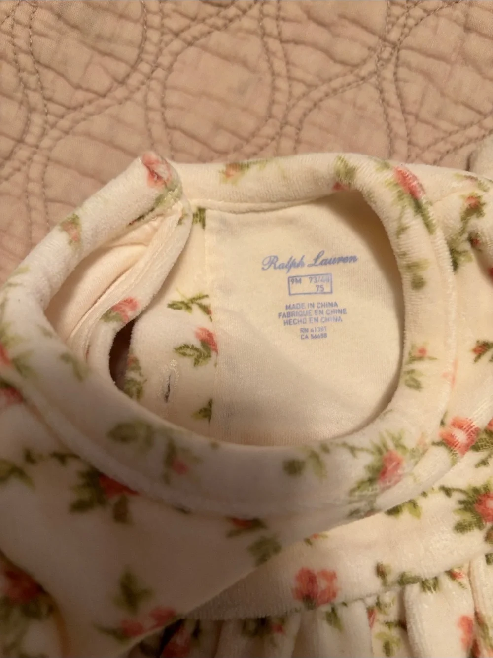 Ralph Lauren Cream Floral Footed One-Piece